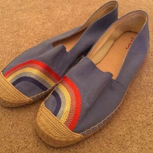 JOULES Rainbow Embroidered Slip On Blue Espadrille